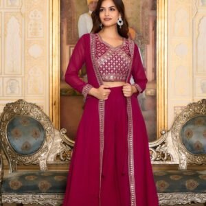 Festive Wear Fox Georgette Shrug Plaza With Choli In Maroon