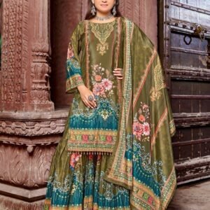 Festive Wear Mehendi Colour TopSharara With Dupatta Set