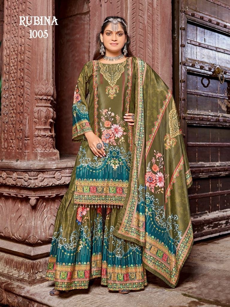 festive wear mehendi colour to 1759485443 Festive Wear Mehendi Colour TopSharara With Dupatta Set