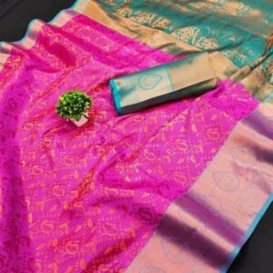 Festive Wear Pink Lichi Silk Saree With Zari Weaving