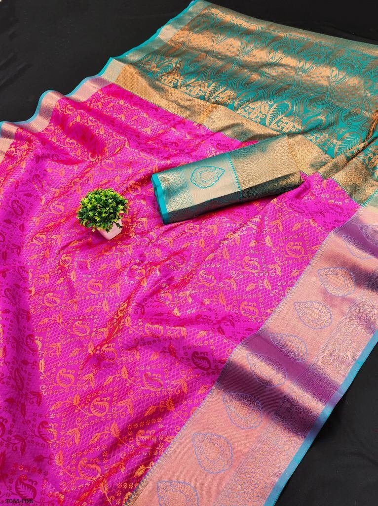festive wear pink lichi silk s 1718625899 Festive Wear Pink Lichi Silk Saree With Zari Weaving