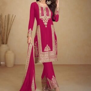 Festive Wear Rani Pink Chinon Silk Suit With Designer Dupatta By Gulkayra
