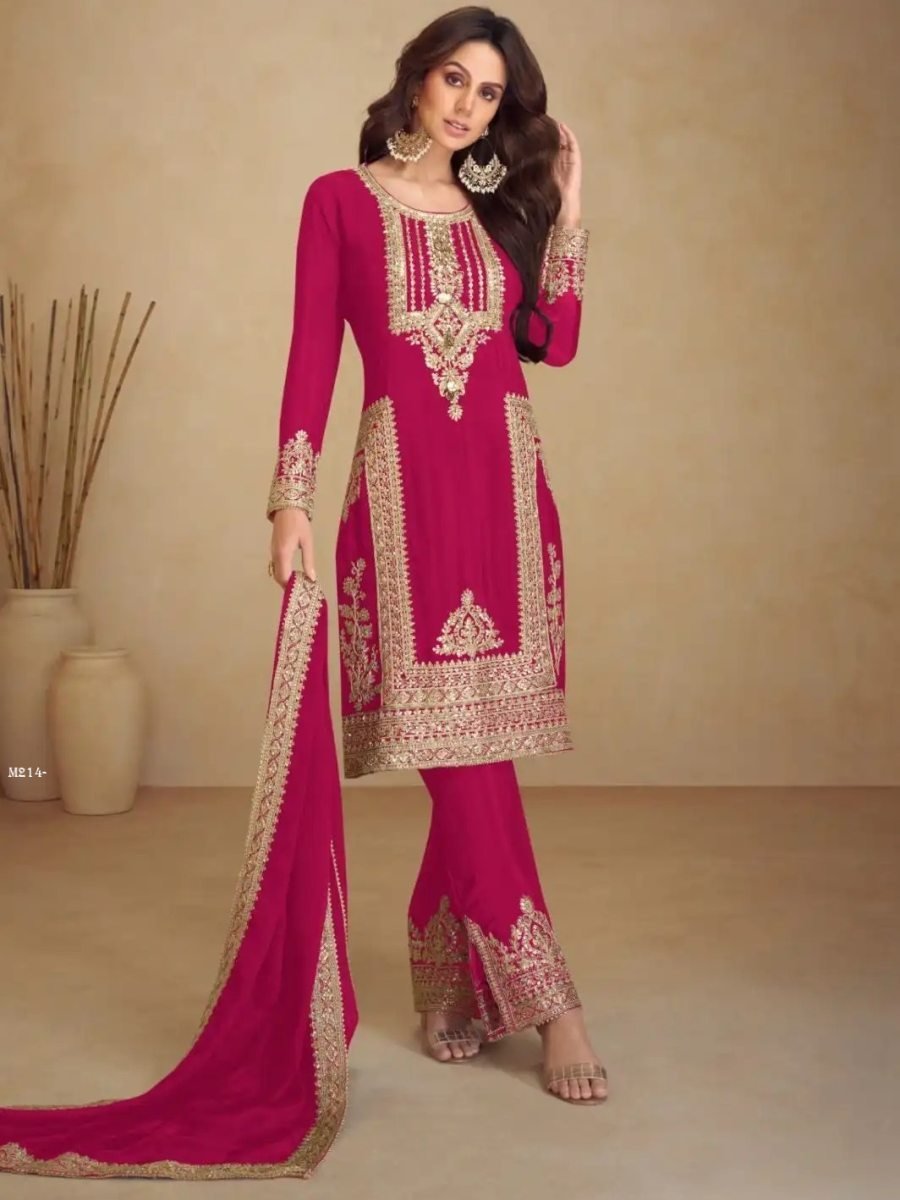 festive wear rani pink chinon 1772086873 Festive Wear Rani Pink Chinon Silk Suit With Designer Dupatta By Gulkayra