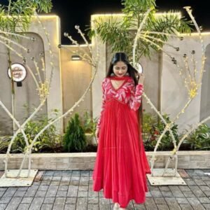 Festive Wear Red Chiffon Suit Set For Women
