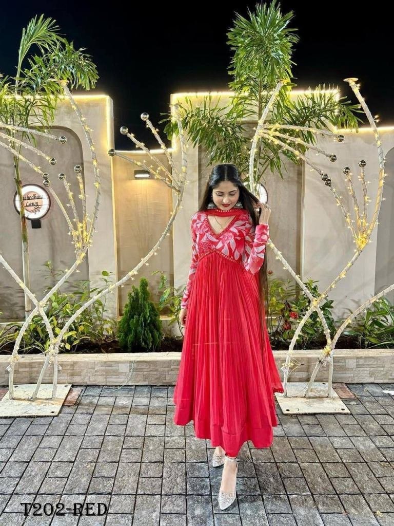 festive wear red chiffon suit 1720614962 Festive Wear Red Chiffon Suit Set For Women