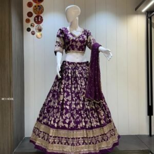 Festive Wear Sider Wine Georgette Dola Silk Lehenga