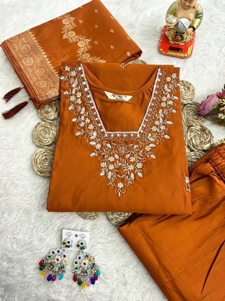 festive wear simple and elegen 1767263963 Festive Wear Simple And Elegent Orange Kurti cod Avilable