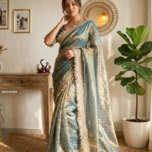 Festive Wear Two Tone Butti Design Heavy Golden Border