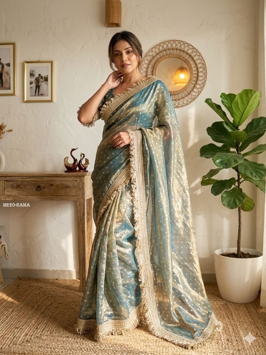 festive wear two tone butti de 1773309316 Festive Wear Two Tone Butti Design Heavy Golden Border