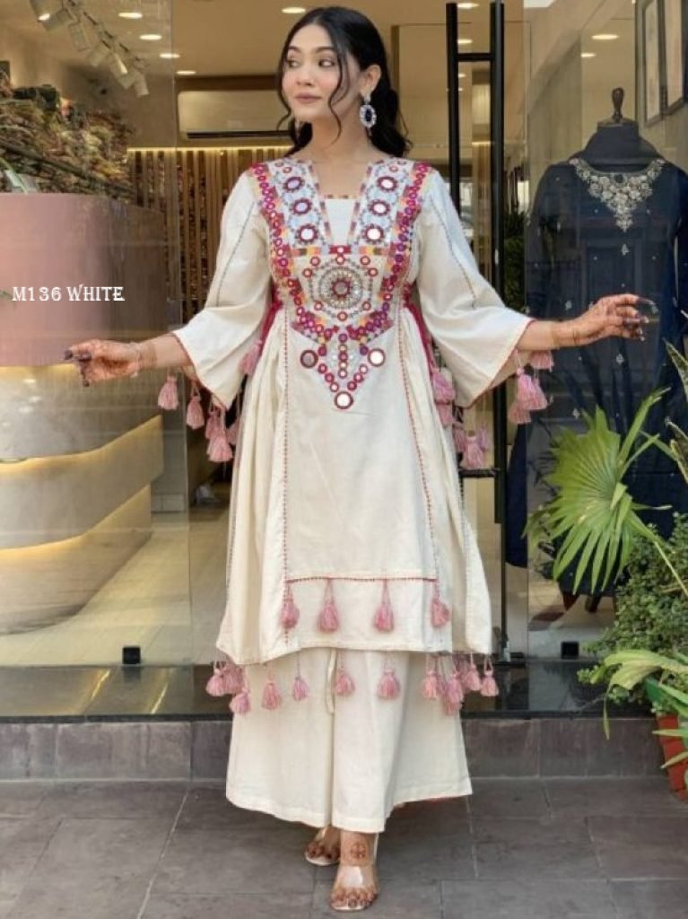 festive wear white plus size c 1754565712 Festive Wear White Plus Size Cord Set in Palazzo Style