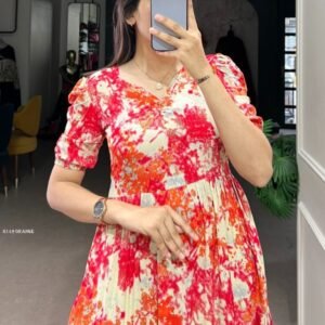 Fiery Orange Floral Printed Rayon One piece