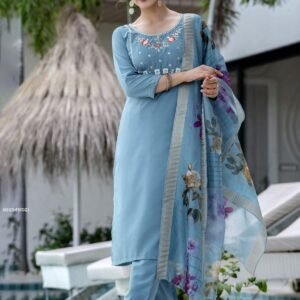 Firozi Viscose Straight Kurta Pant Set With Dupatta