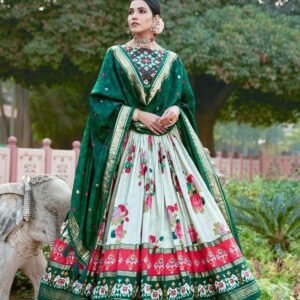 Floral And Patola Print Tussar Silk Lehenga Choli