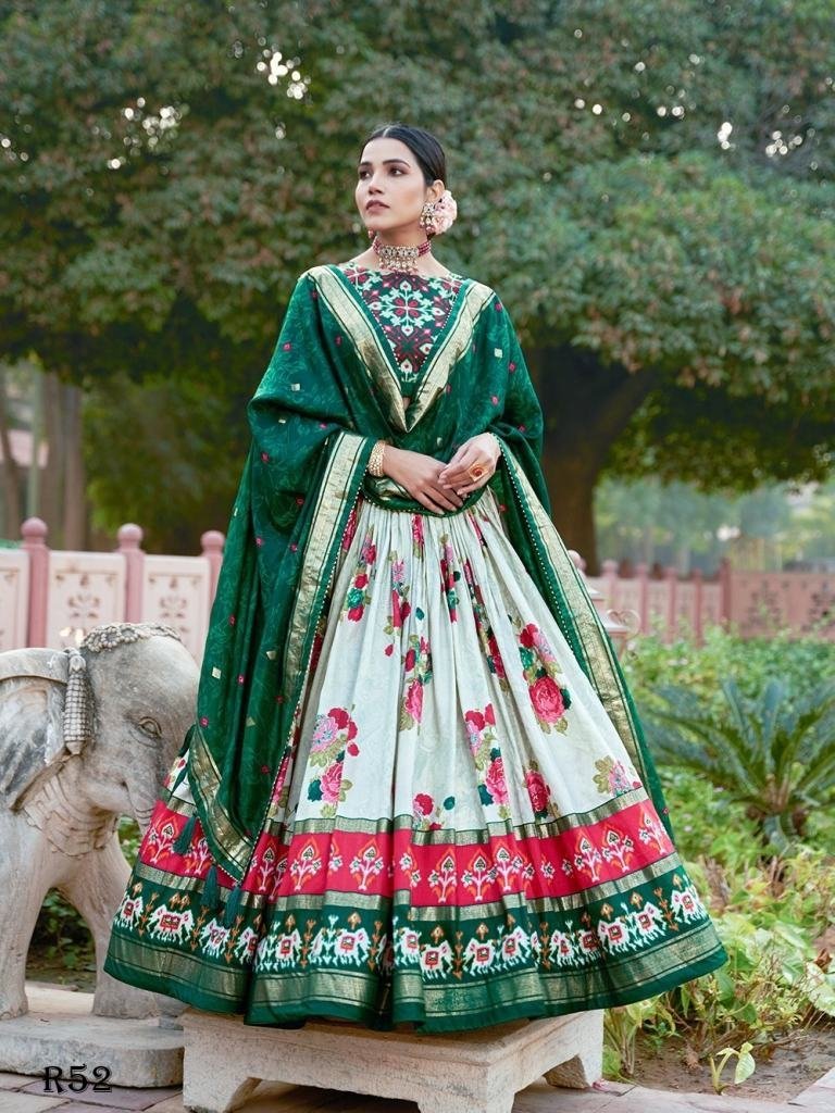 floral and patola print tussar 1718196660 Floral And Patola Print Tussar Silk Lehenga Choli
