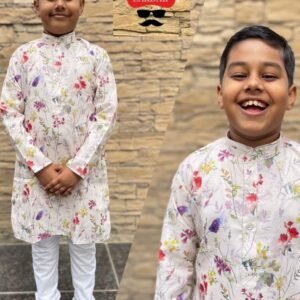 Floral Printed Cotton Kids Kurta and Pyjama
