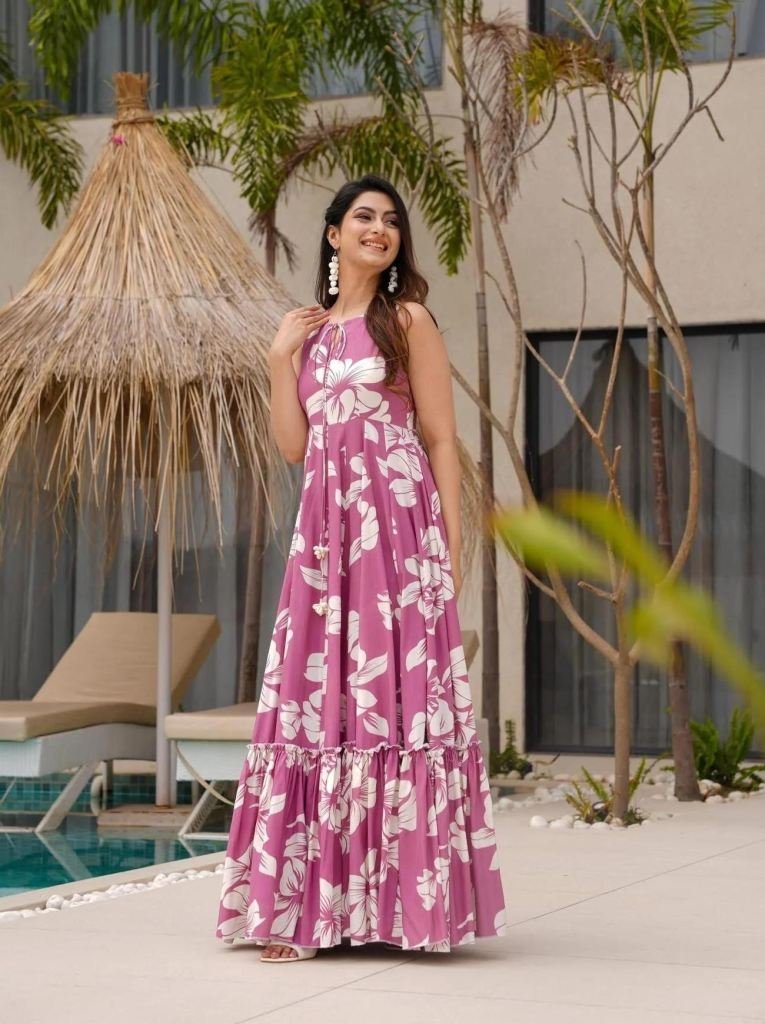 floral printed onion pink one 1748693469 Floral Printed Onion Pink One Piece Dress