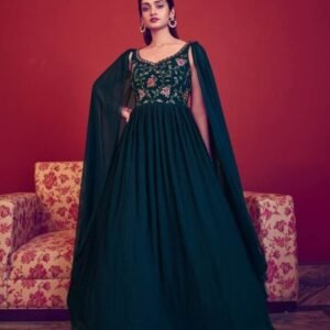 Flory Vol 41 Exclusive Teal Blue Embroidered Stitched Long Gown 4973