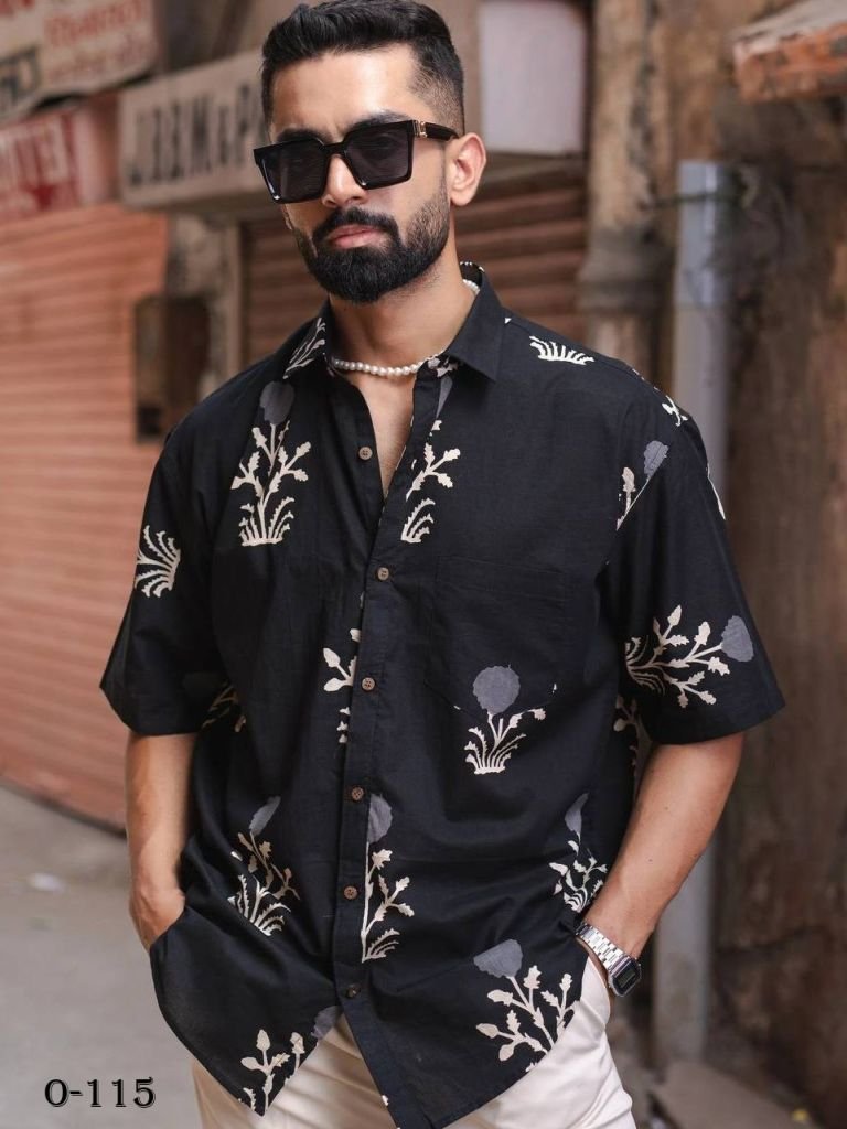 flower design oversized black 1725364877 Flower Design Oversized Black Cotton shirt