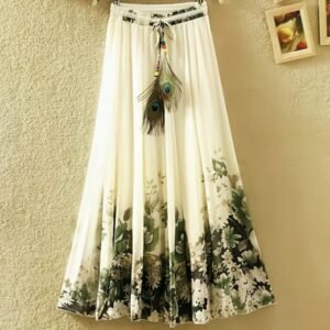 Flower Digital Print Silk Ladies Skirt and Fancy Dori