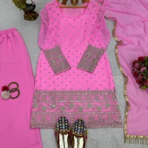 Foux Gorgette 9mm Sequnce with thread work Designer Suit