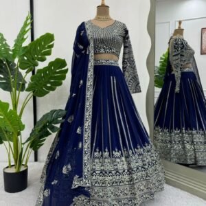 Foux Gorgette Blue Lehenga Choli With Sequnce Work