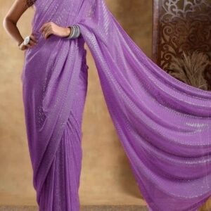 Foux Gorgette Lavender Saree With Sequins Work Blouse