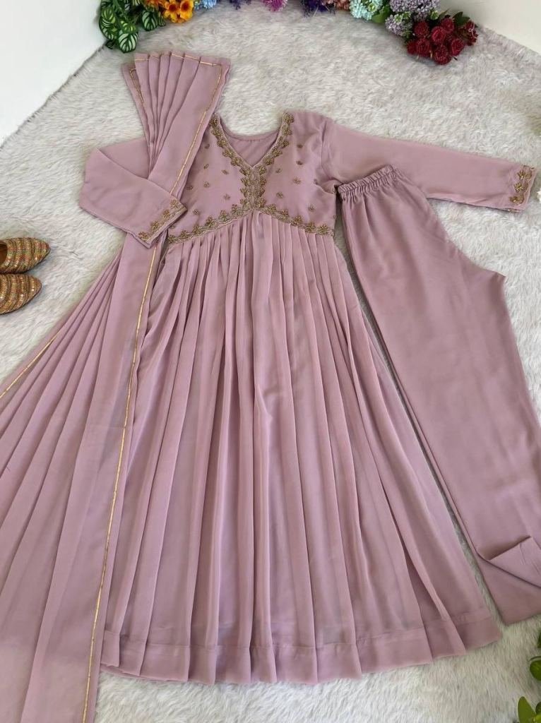 fox georgette baby pink gown 1728652067 Fox Georgette Baby Pink Gown