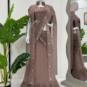 Fox Georgette Coffee Color Lehenga Saree