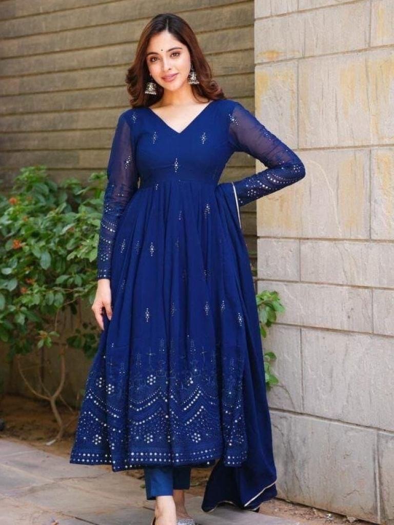 fox georgette embroidered sequ 1734683262 Fox Georgette Embroidered Sequence Anarkali Suit
