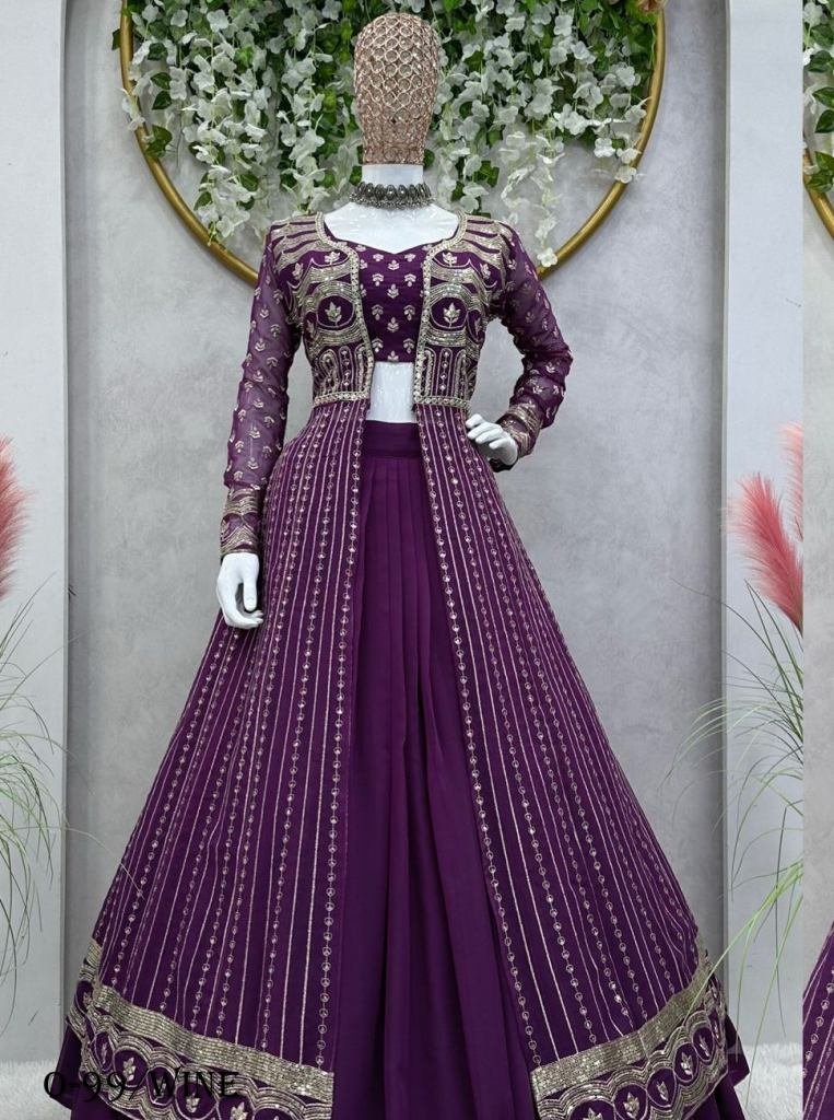 fox georgette wine lehenga cho 1725104048 Fox Georgette Wine Lehenga Choli