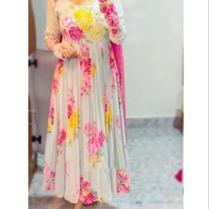 Fox Gorgette Digital print with hand work Designer Kurtis