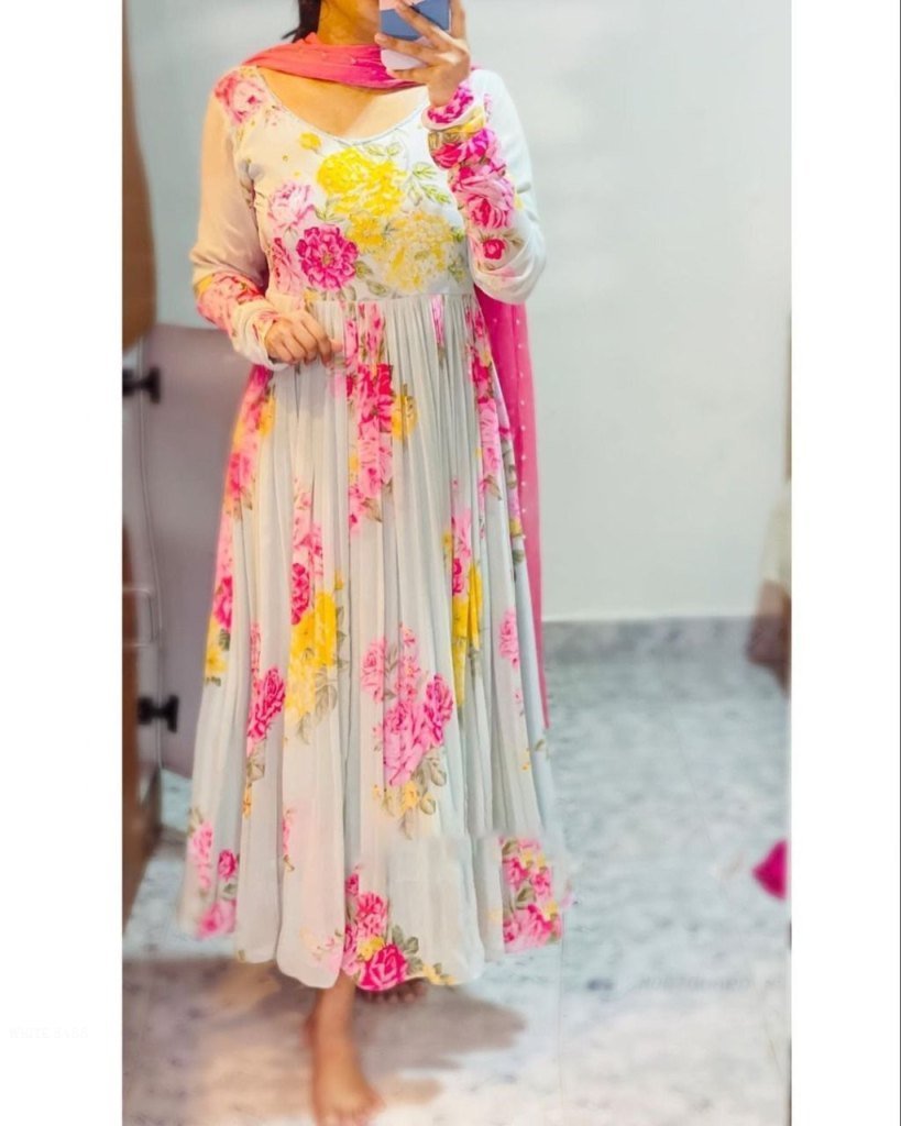 fox gorgette digital print wit 1712984918 Fox Gorgette Digital print with hand work Designer Kurtis