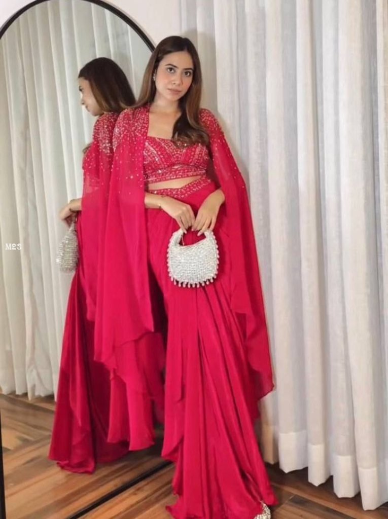 french silk with sequence embr 1742636258 French Silk With Sequence Embroidery Pink Three Piece set