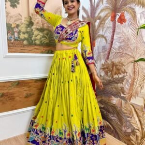 Full Embroidery Lemon Yellowish Navratri Lehenga