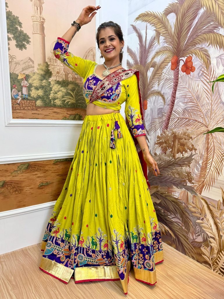 full embroidery lemon yellowis 1754568508 Full Embroidery Lemon Yellowish Navratri Lehenga