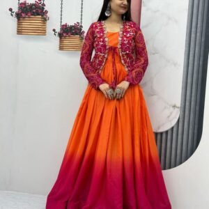 Full length Double Color Anarkali Gown With Embroidery Bandej Koti