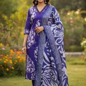 Full Paper Mirror Nack Work Purple Colour Kurti Pant Dupatta Set
