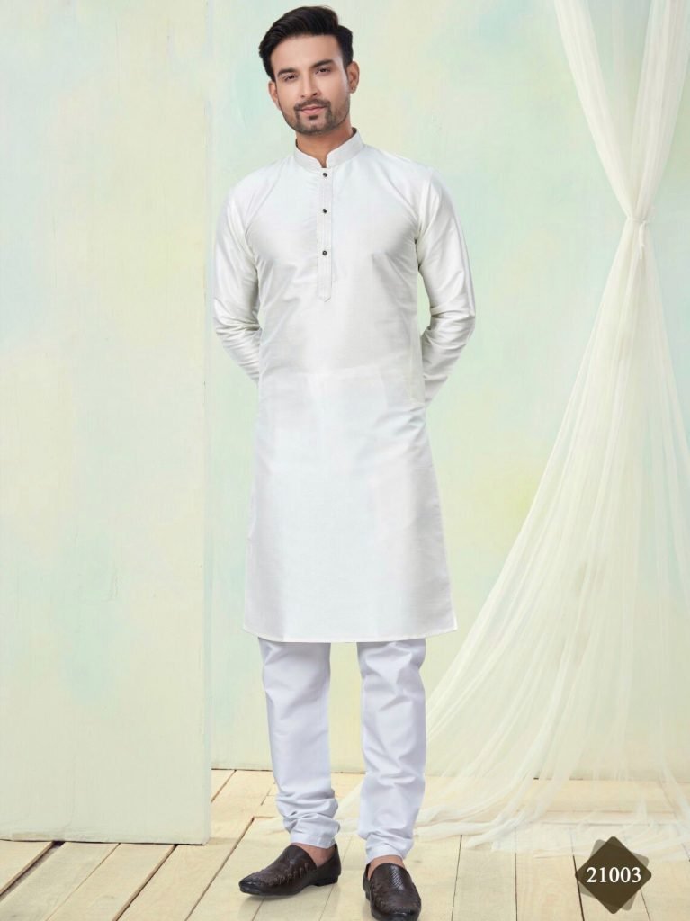 full sleeve white plain pure s 1735560307 Full Sleeve White Plain Pure Silk Men Kurta With Bottom