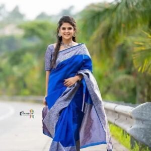 Function Wear Blue Soft Lichi Silk Saree