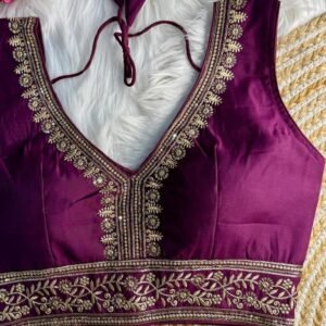 Function Wear Wine Gold Thread Work Readymade Blouse With Sleeve