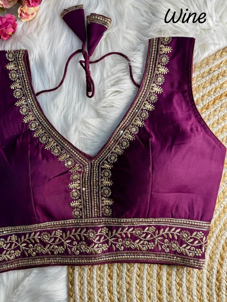 function wear wine gold thread 1735730672 Function Wear Wine Gold Thread Work Readymade Blouse With Sleeve