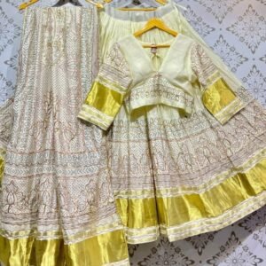gajji silk white Chaniya choli With vintage work