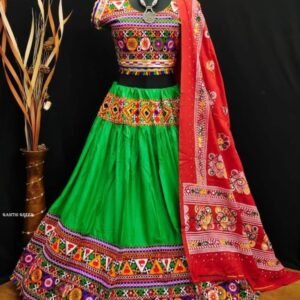 Gamthi Parrot Green Kids Navratri Traditional Lehenga