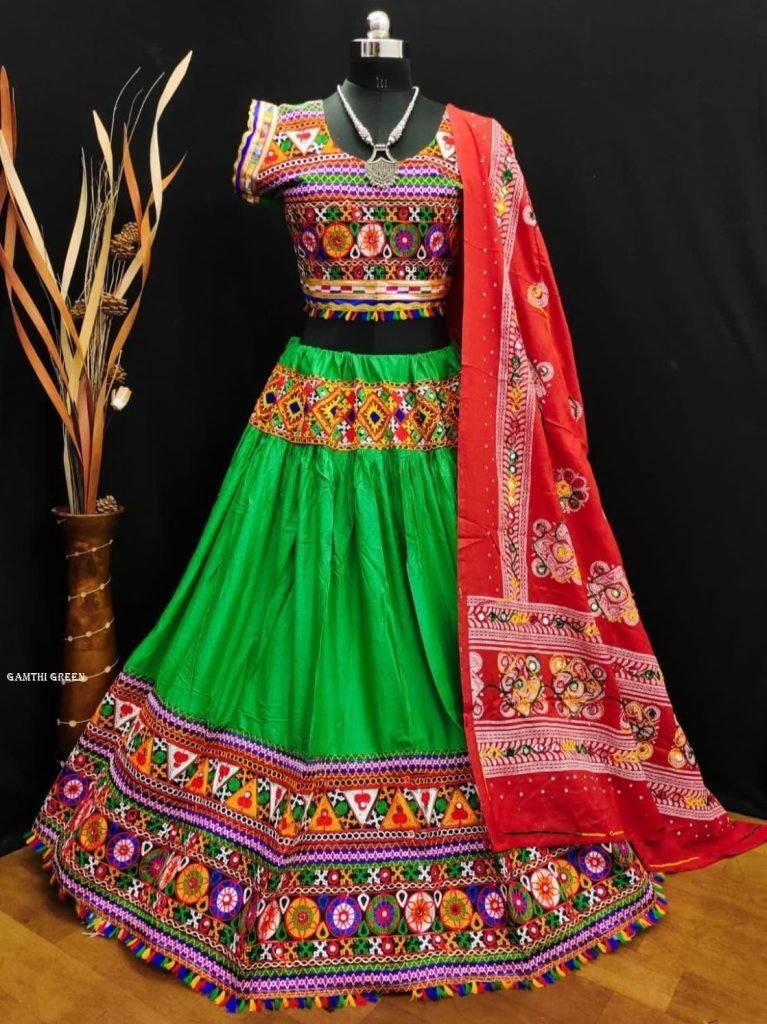 gamthi parrot green kids navra 1717145296 Gamthi Parrot Green Kids Navratri Traditional Lehenga