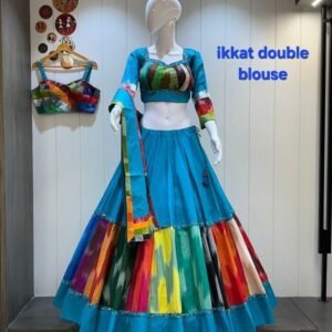 Gamthi Work 8 mtr Flair Chaniya Choli In Ikkat Cotton