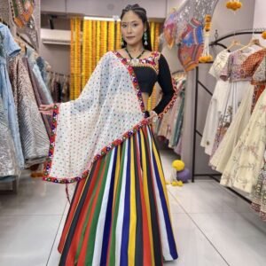 Gamthi Work And Digital Printed Maslin Lehenga Choli