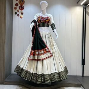 Gamthi Work White And Black Chaniya Choli