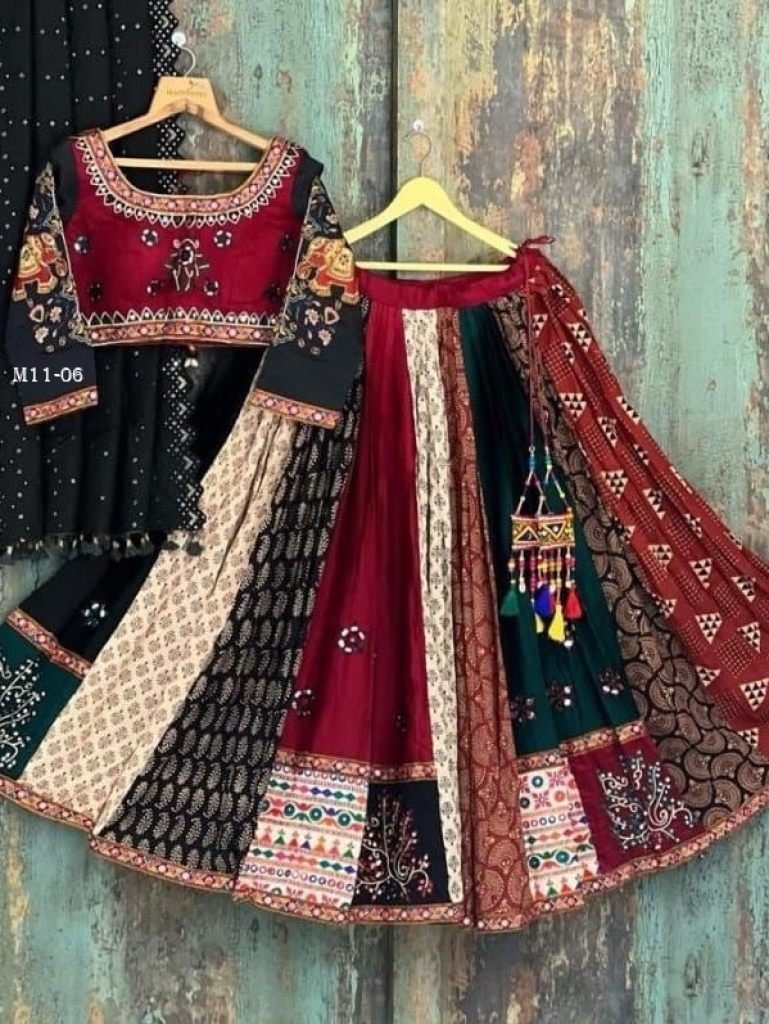 garba special mix digital prin 1717761743 Garba Special Mix Digital Printed Crepe Semi Stitched Lehenga Choli