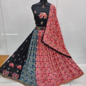Garba Special Red Black Digital Printed Crepe Semi Stitched Lehenga Choli