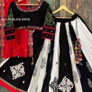 Garba Special White and Black Digital Printed Crepe Semi Stitched Lehenga Choli